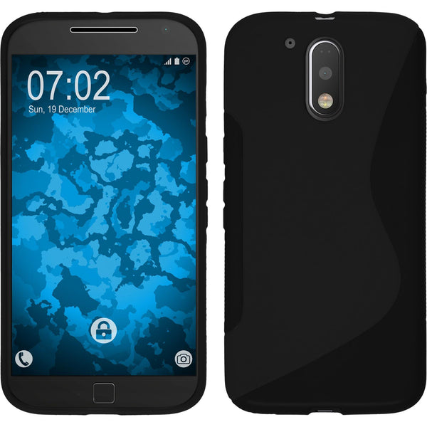 PhoneNatic Case kompatibel mit Motorola Moto G4 Plus - schwarz Silikon Hülle S-Style + 2 Schutzfolien