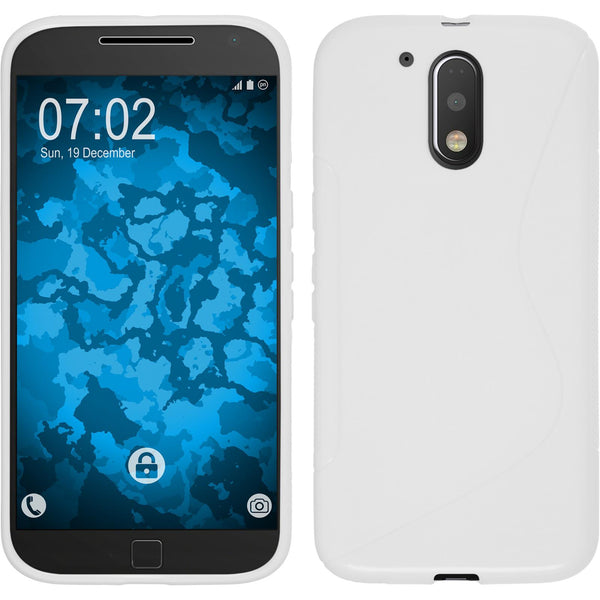 PhoneNatic Case kompatibel mit Motorola Moto G4 Plus - weiﬂ Silikon Hülle S-Style + 2 Schutzfolien