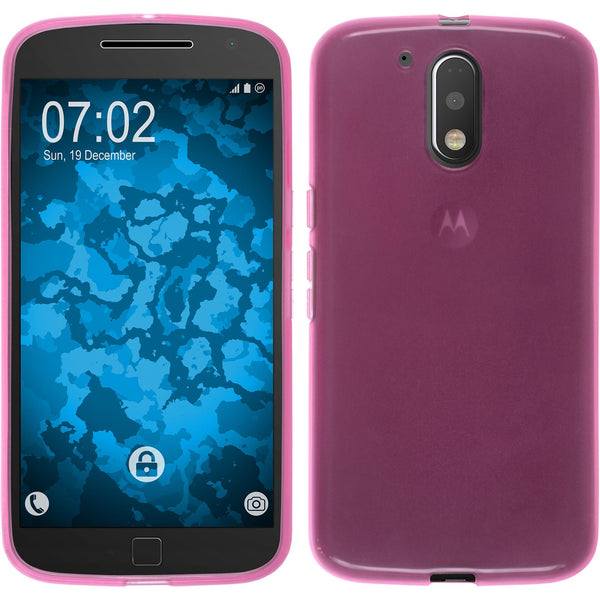 PhoneNatic Case kompatibel mit Motorola Moto G4 Plus - rosa Silikon Hülle transparent + 2 Schutzfolien