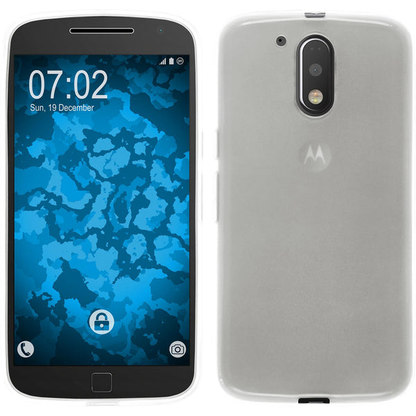 PhoneNatic Case kompatibel mit Motorola Moto G4 Plus - weiﬂ Silikon Hülle transparent + 2 Schutzfolien