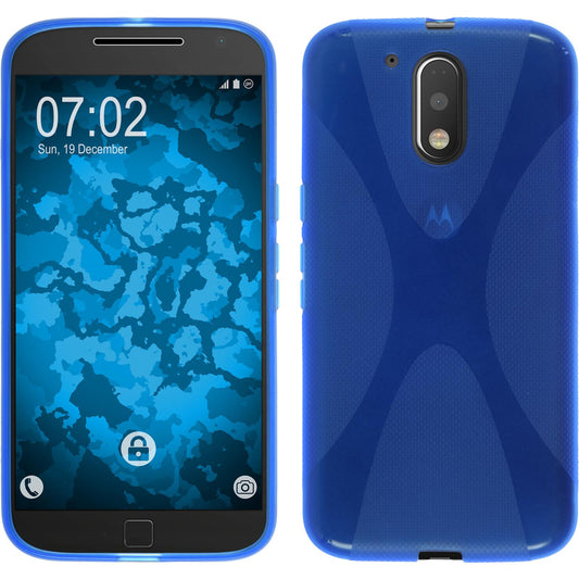 PhoneNatic Case kompatibel mit Motorola Moto G4 Plus - blau Silikon Hülle X-Style + 2 Schutzfolien