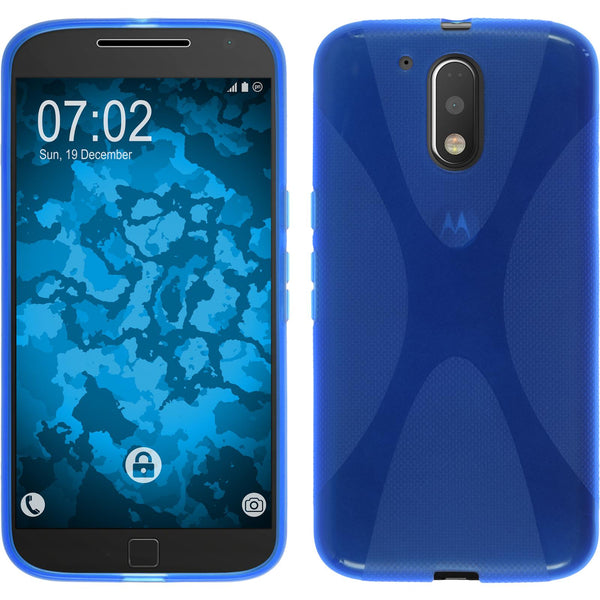 PhoneNatic Case kompatibel mit Motorola Moto G4 Plus - blau Silikon Hülle X-Style + 2 Schutzfolien