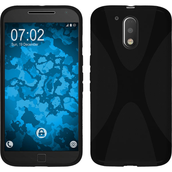 PhoneNatic Case kompatibel mit Motorola Moto G4 Plus - schwarz Silikon Hülle X-Style + 2 Schutzfolien