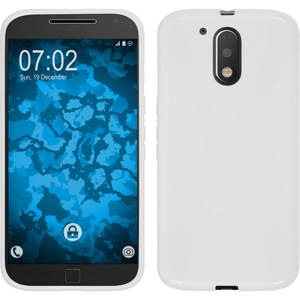 PhoneNatic Case kompatibel mit Motorola Moto G4 Plus - weiﬂ Silikon Hülle X-Style + 2 Schutzfolien