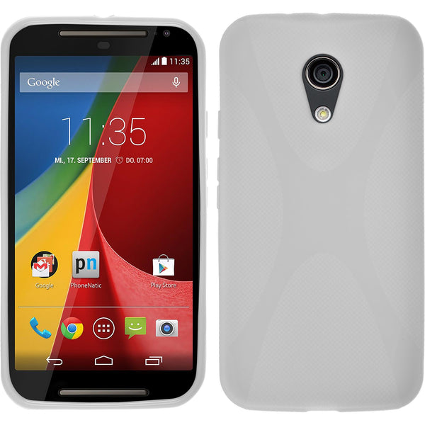 PhoneNatic Case kompatibel mit Motorola Moto G 2014 2. Generation - weiß Silikon Hülle X-Style + 2 Schutzfolien