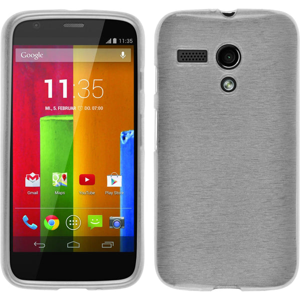 PhoneNatic Case kompatibel mit Motorola Moto G - weiﬂ Silikon Hülle brushed Cover