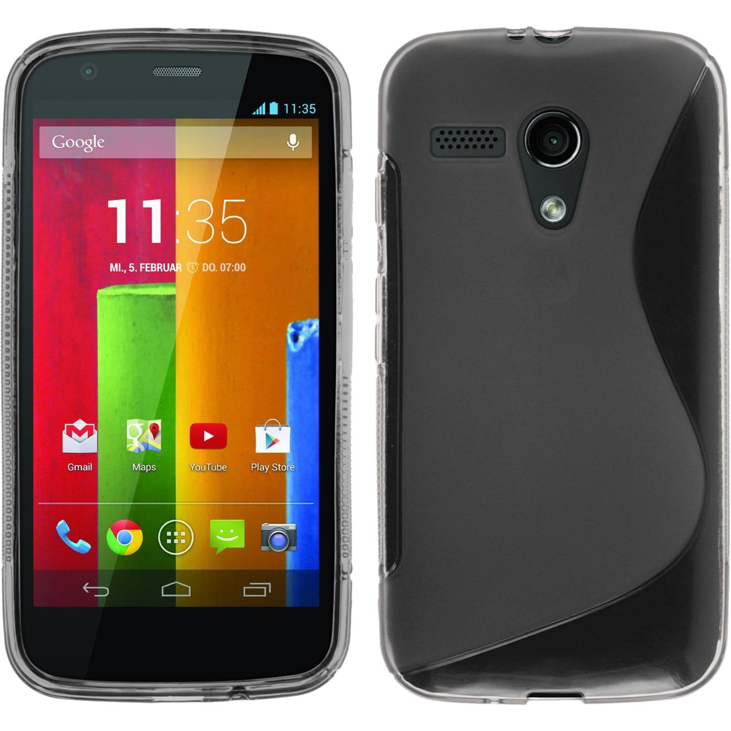 PhoneNatic Case kompatibel mit Motorola Moto G - grau Silikon Hülle S-Style + 2 Schutzfolien