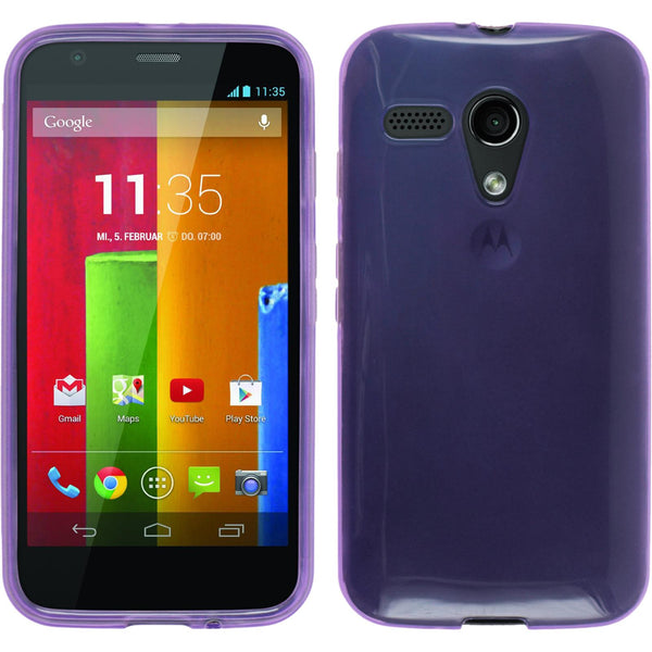 PhoneNatic Case kompatibel mit Motorola Moto G - lila Silikon Hülle transparent + 2 Schutzfolien