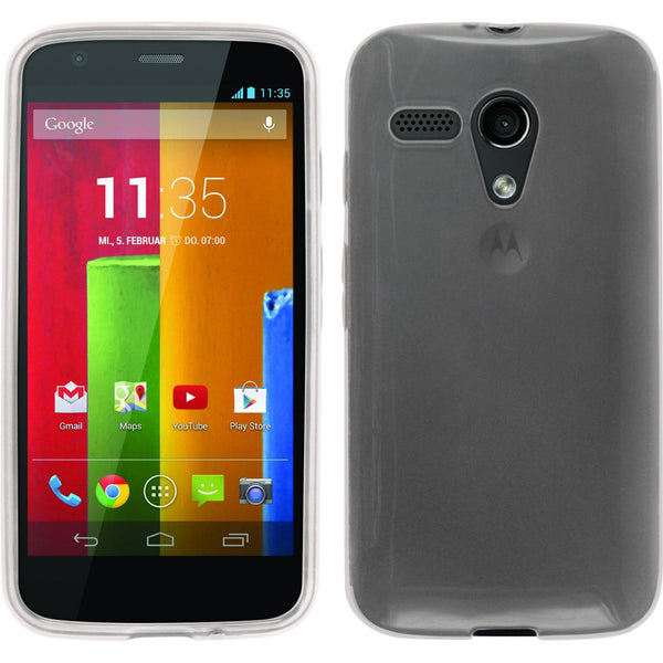 PhoneNatic Case kompatibel mit Motorola Moto G - weiß Silikon Hülle transparent + 2 Schutzfolien