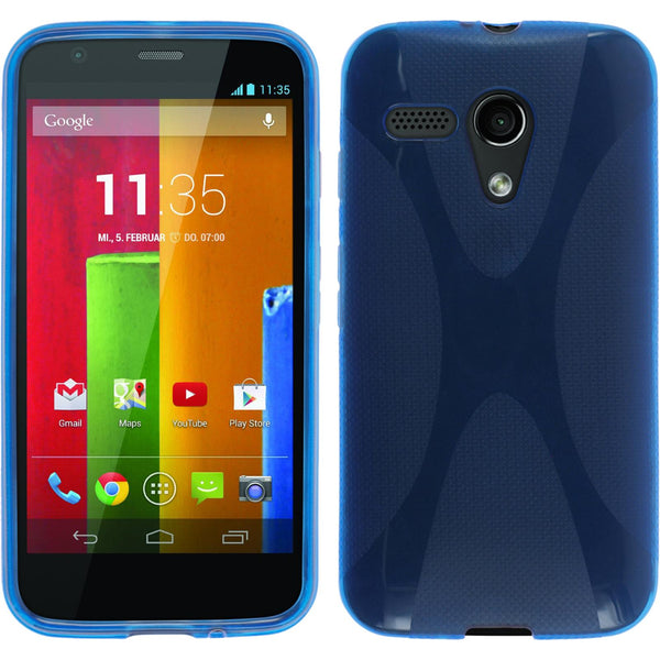 PhoneNatic Case kompatibel mit Motorola Moto G - blau Silikon Hülle X-Style + 2 Schutzfolien