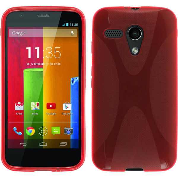 PhoneNatic Case kompatibel mit Motorola Moto G - rot Silikon Hülle X-Style + 2 Schutzfolien