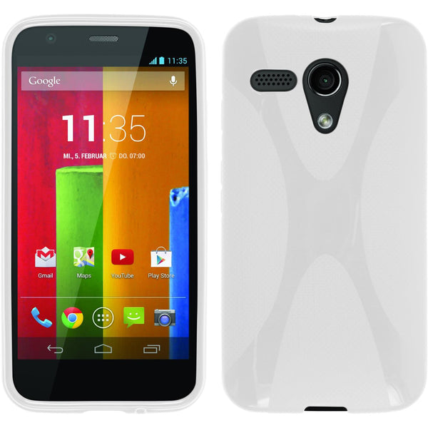 PhoneNatic Case kompatibel mit Motorola Moto G - weiﬂ Silikon Hülle X-Style + 2 Schutzfolien