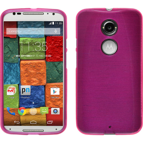 PhoneNatic Case kompatibel mit Motorola Moto X 2014 2. Gen. - pink Silikon Hülle brushed + 2 Schutzfolien