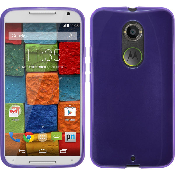 PhoneNatic Case kompatibel mit Motorola Moto X 2014 2. Gen. - lila Silikon Hülle transparent + 2 Schutzfolien