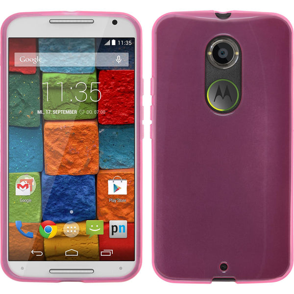 PhoneNatic Case kompatibel mit Motorola Moto X 2014 2. Gen. - rosa Silikon Hülle transparent + 2 Schutzfolien