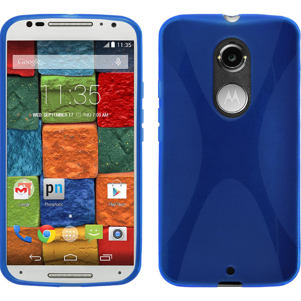 PhoneNatic Case kompatibel mit Motorola Moto X 2014 2. Gen. - blau Silikon Hülle X-Style + 2 Schutzfolien