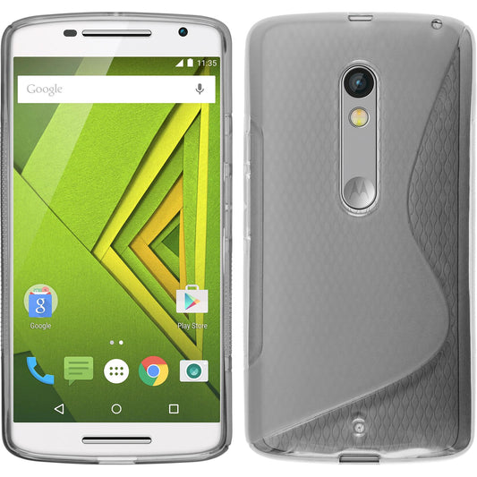 PhoneNatic Case kompatibel mit Motorola Moto X Play - grau Silikon Hülle S-Style + 2 Schutzfolien