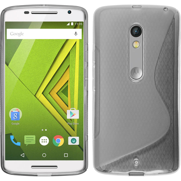 PhoneNatic Case kompatibel mit Motorola Moto X Play - grau Silikon Hülle S-Style + 2 Schutzfolien