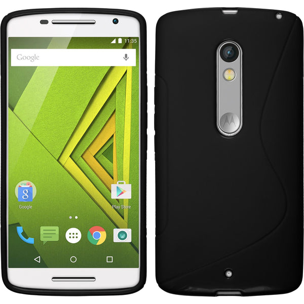 PhoneNatic Case kompatibel mit Motorola Moto X Play - schwarz Silikon Hülle S-Style + 2 Schutzfolien