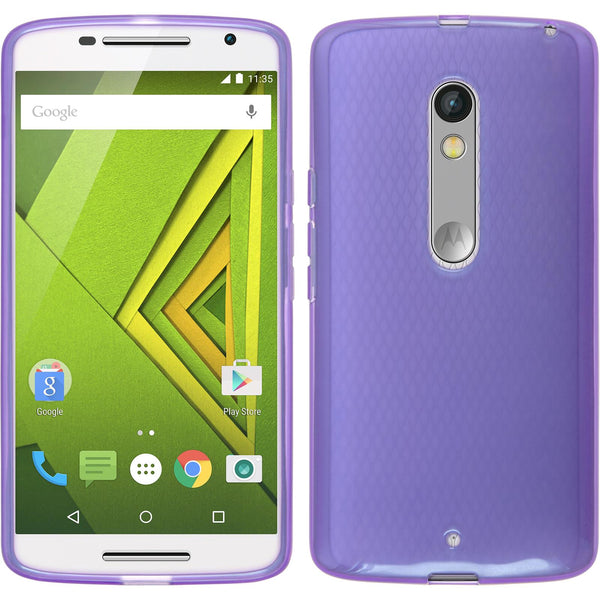 PhoneNatic Case kompatibel mit Motorola Moto X Play - lila Silikon Hülle transparent + 2 Schutzfolien