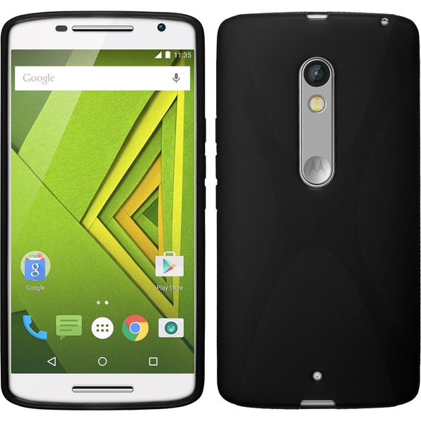 PhoneNatic Case kompatibel mit Motorola Moto X Play - schwarz Silikon Hülle  + 2 Schutzfolien