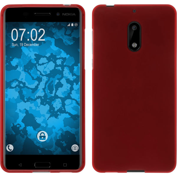 PhoneNatic Case kompatibel mit  Nokia 6 - rot Silikon Hülle matt + 2 Schutzfolien