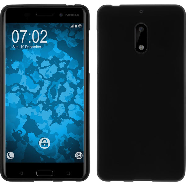 PhoneNatic Case kompatibel mit  Nokia 6 - schwarz Silikon Hülle matt + 2 Schutzfolien