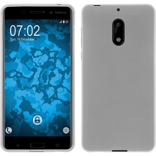 PhoneNatic Case kompatibel mit  Nokia 6 - weiﬂ Silikon Hülle matt + 2 Schutzfolien