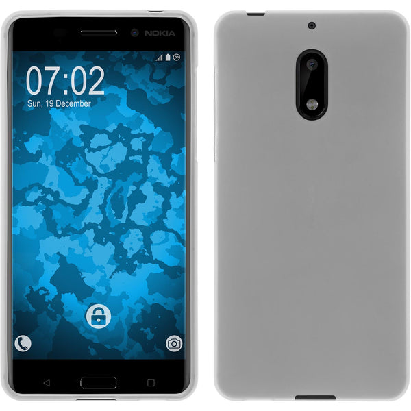 PhoneNatic Case kompatibel mit  Nokia 6 - weiﬂ Silikon Hülle matt + 2 Schutzfolien