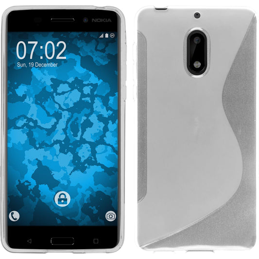PhoneNatic Case kompatibel mit  Nokia 6 - clear Silikon Hülle S-Style + 2 Schutzfolien