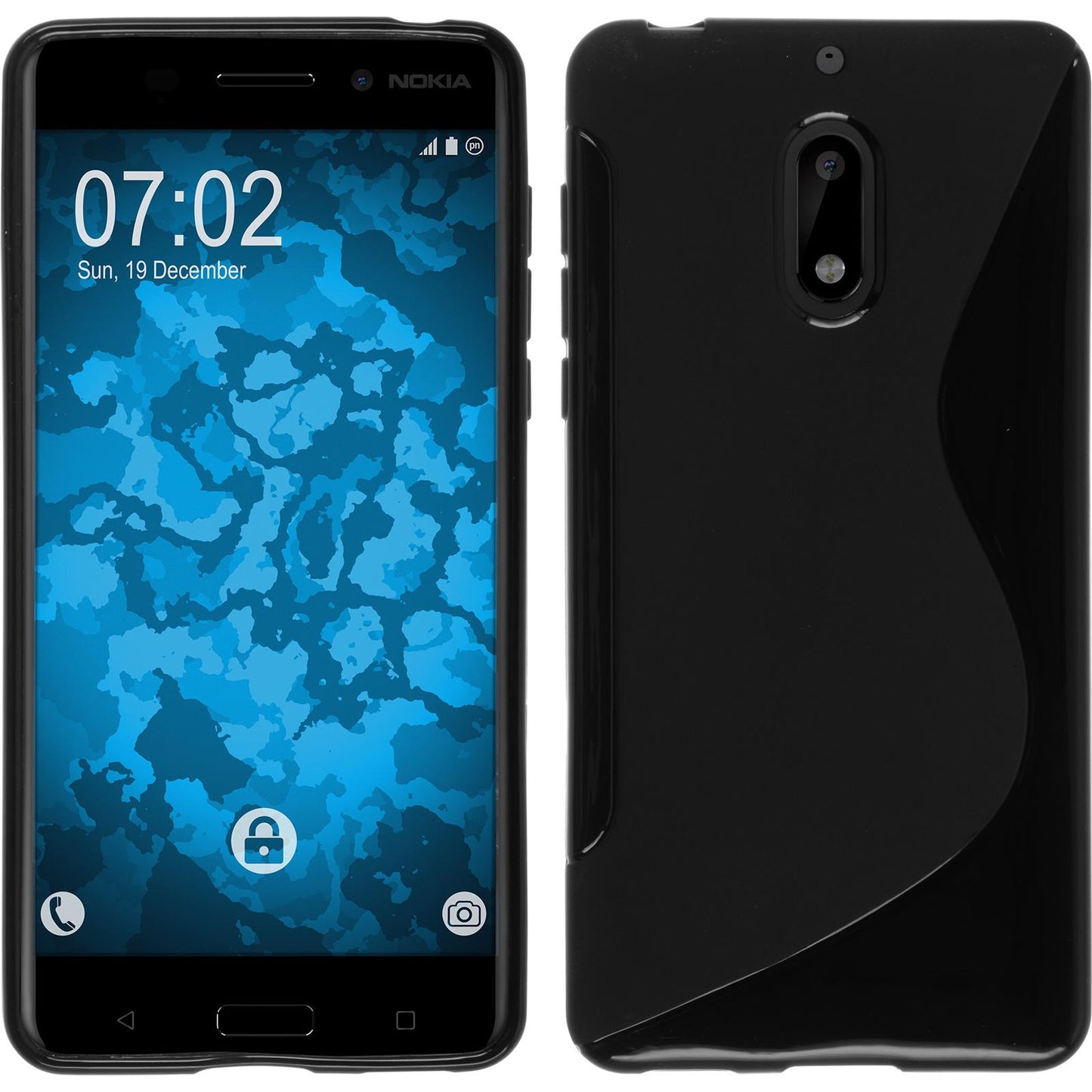 PhoneNatic Case kompatibel mit  Nokia 6 - schwarz Silikon Hülle S-Style + 2 Schutzfolien