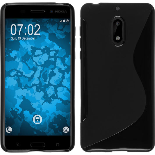 PhoneNatic Case kompatibel mit  Nokia 6 - schwarz Silikon Hülle S-Style + 2 Schutzfolien