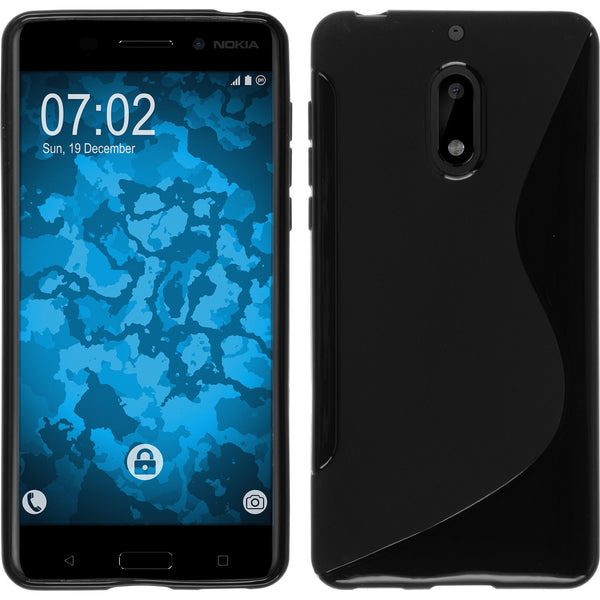 PhoneNatic Case kompatibel mit  Nokia 6 - schwarz Silikon Hülle S-Style + 2 Schutzfolien