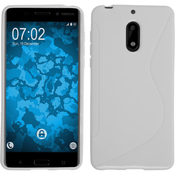 PhoneNatic Case kompatibel mit  Nokia 6 - weiß Silikon Hülle S-Style + 2 Schutzfolien