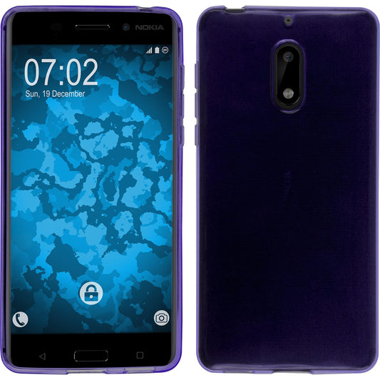 PhoneNatic Case kompatibel mit  Nokia 6 - lila Silikon Hülle transparent + 2 Schutzfolien