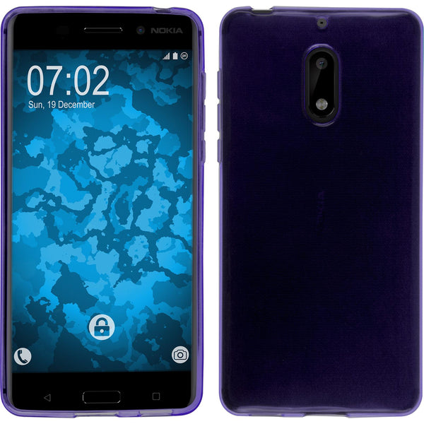 PhoneNatic Case kompatibel mit  Nokia 6 - lila Silikon Hülle transparent + 2 Schutzfolien