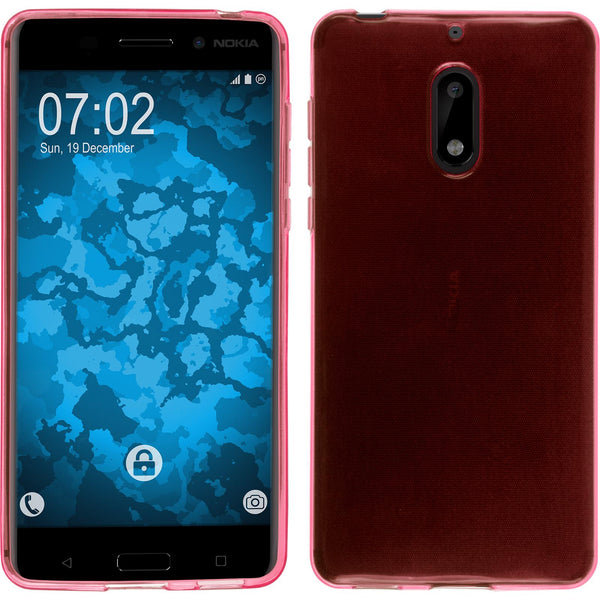 PhoneNatic Case kompatibel mit  Nokia 6 - rosa Silikon Hülle transparent + 2 Schutzfolien
