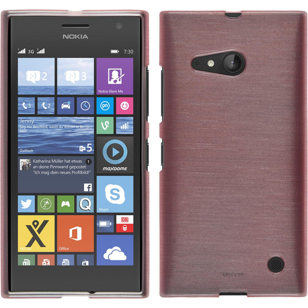 PhoneNatic Case kompatibel mit  Nokia Lumia 730 - rosa Silikon Hülle brushed + 2 Schutzfolien