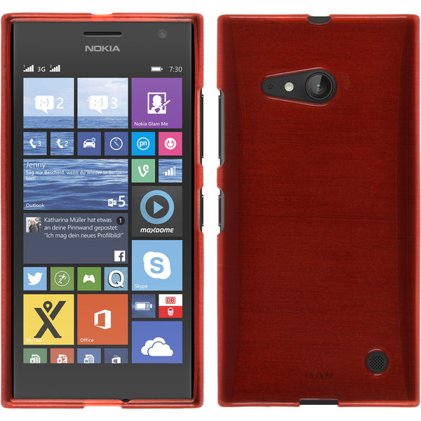 PhoneNatic Case kompatibel mit  Nokia Lumia 730 - rot Silikon Hülle brushed + 2 Schutzfolien