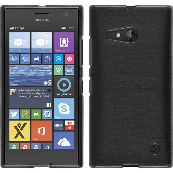 PhoneNatic Case kompatibel mit  Nokia Lumia 730 - silber Silikon Hülle brushed + 2 Schutzfolien