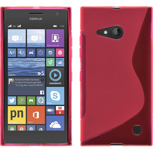 PhoneNatic Case kompatibel mit  Nokia Lumia 730 - pink Silikon Hülle S-Style + 2 Schutzfolien
