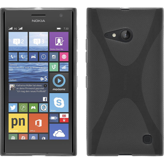 PhoneNatic Case kompatibel mit  Nokia Lumia 730 - grau Silikon Hülle X-Style + 2 Schutzfolien