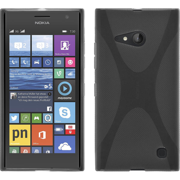 PhoneNatic Case kompatibel mit  Nokia Lumia 730 - grau Silikon Hülle X-Style + 2 Schutzfolien
