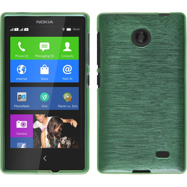 PhoneNatic Case kompatibel mit  Nokia X / X+ - grün Silikon Hülle brushed + 2 Schutzfolien