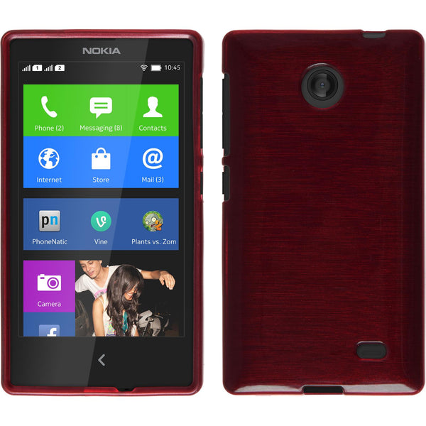 PhoneNatic Case kompatibel mit  Nokia X / X+ - rot Silikon Hülle brushed + 2 Schutzfolien