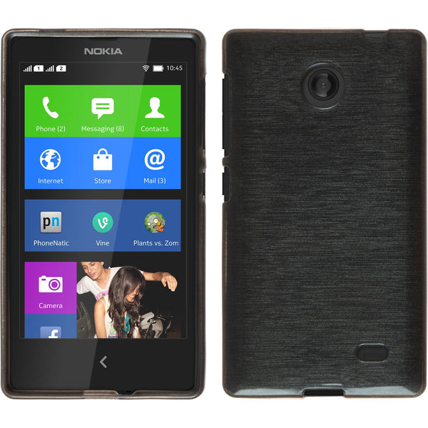 PhoneNatic Case kompatibel mit  Nokia X / X+ - silber Silikon Hülle brushed + 2 Schutzfolien