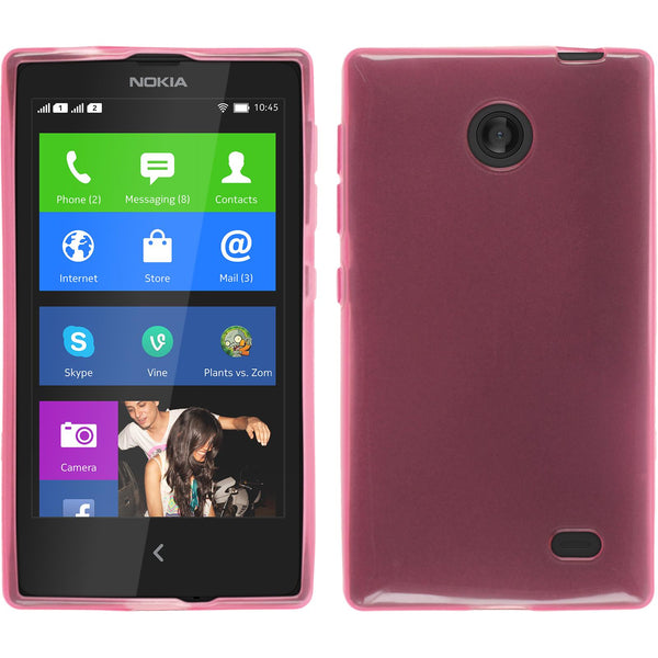 PhoneNatic Case kompatibel mit  Nokia X / X+ - rosa Silikon Hülle transparent + 2 Schutzfolien