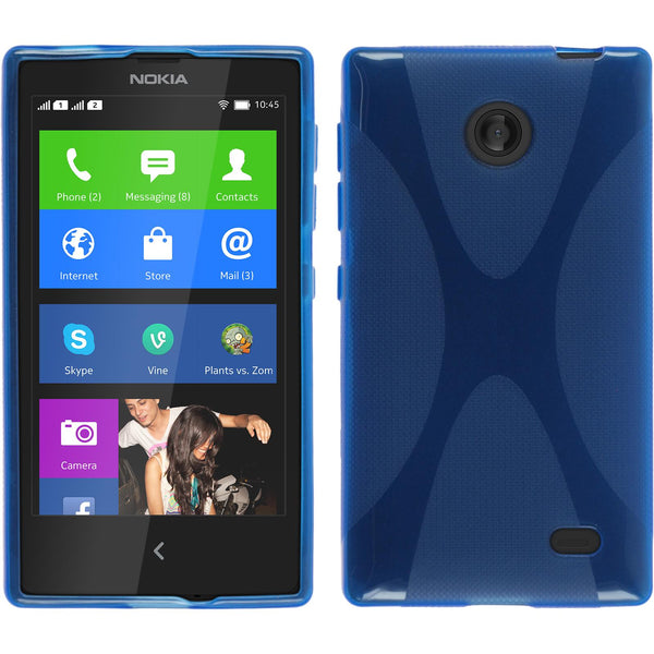 PhoneNatic Case kompatibel mit  Nokia X / X+ - blau Silikon Hülle X-Style + 2 Schutzfolien