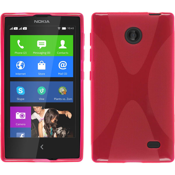 PhoneNatic Case kompatibel mit  Nokia X / X+ - pink Silikon Hülle X-Style + 2 Schutzfolien