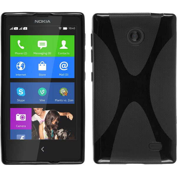 PhoneNatic Case kompatibel mit  Nokia X / X+ - schwarz Silikon Hülle X-Style + 2 Schutzfolien